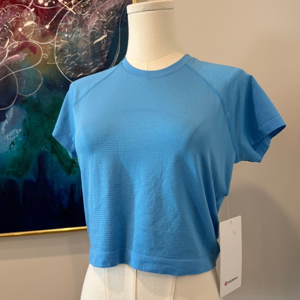 Lululemon Swiftly Tech Cropped Short Sleeve 2.0 Oasis Blue Shirt Size 10 NWT